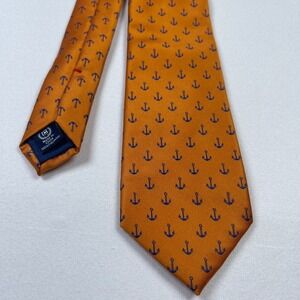 Chaps Pointed Neck Tie Men's One Size Orange Blue Anchor Polyester Embroidered